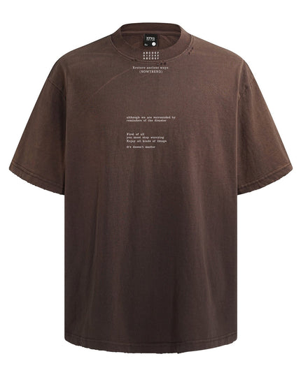 TALKLESSFASHION S / Brown American retro half-spray abrasion wash design sense short sleeve T-shirt for men and women street fashion brand hip-hop loose body shirt