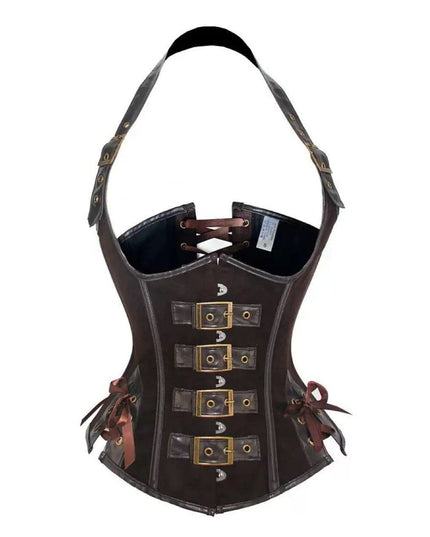 TALKLESSFASHION S / brown Cross-border shapewear, European and American corsets, halternecks, black leather, retro gothic corsets, punk clothing shaping