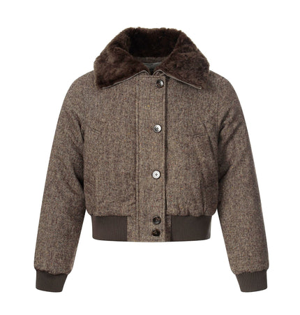 TALKLESSFASHION S / Brown fur collar fleece padded jacket
