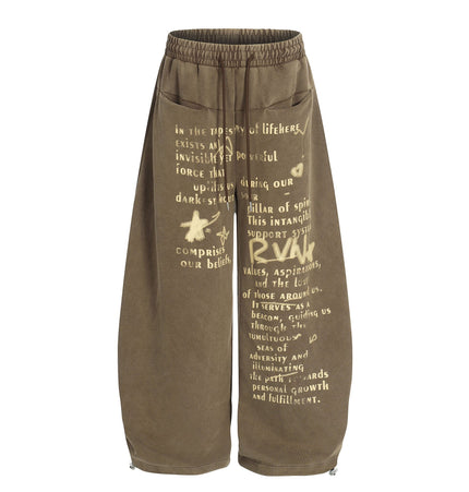 TALKLESSFASHION S / brown Washed Scimitar Wide Sweatpants
