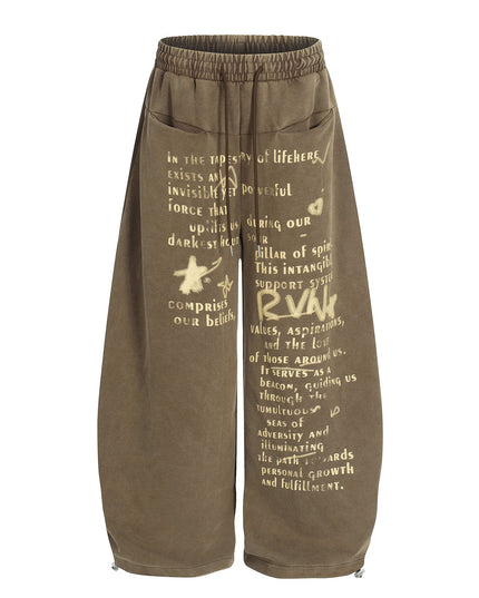 TALKLESSFASHION S / brown Washed Scimitar Wide Sweatpants