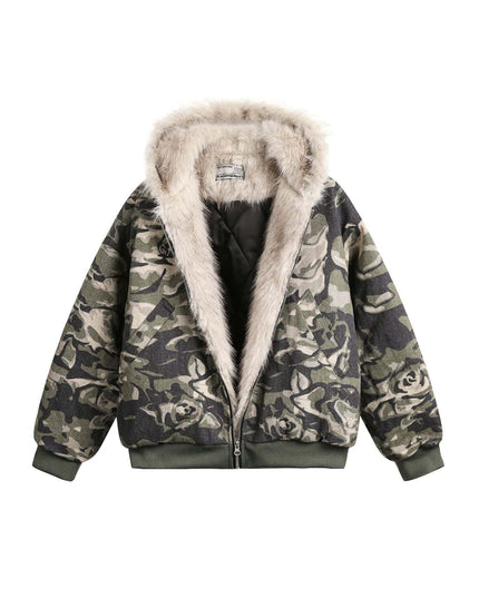 TALKLESSFASHION S / Camouflage Camo Fur Collar Padded Jacket