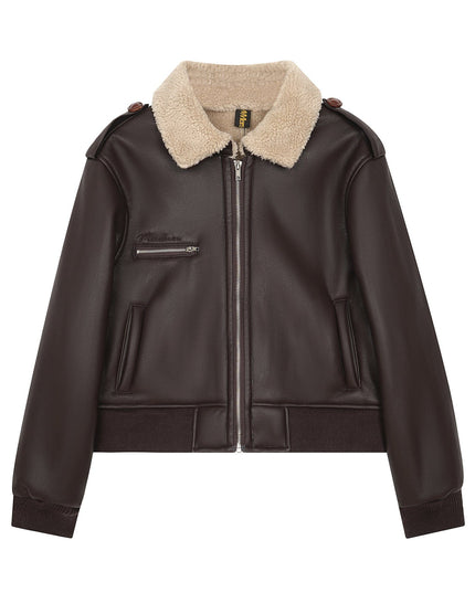 TALKLESSFASHION S / Coffee color American vintage lambswool lapel jacket padded cotton jacket women's 2025 fall/winter loose and versatile biker jacket