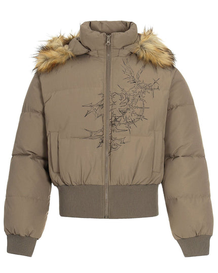 TALKLESSFASHION S / Coffee color Elysian Frost Luxe Fur-Collar Puffer Jacket
