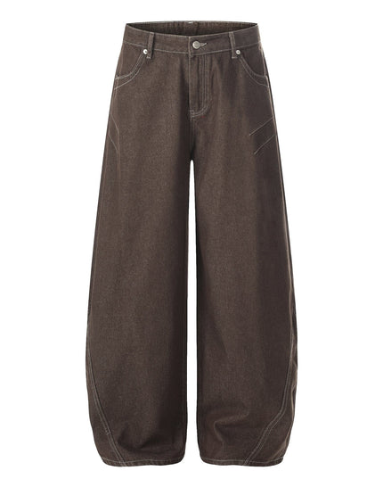 TALKLESSFASHION S / Coffee color EON 26 spring new spot American street trendy high street individual design small scimitar denim trousers men
