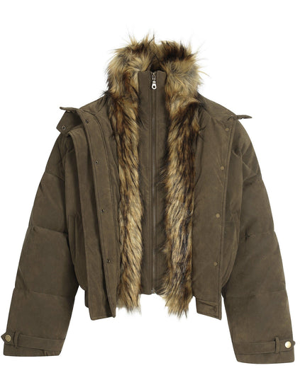 TALKLESSFASHION S / Coffee color Pilot PU Fur Collar Padded Jacket