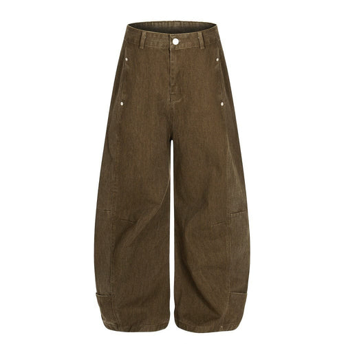 THETLSTUDIO S / Coffee color Retro loose silhouette scimitar pants men's save design pocket washing distressed casual wide-leg floor-length pants trend