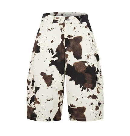 THETLSTUDIO S / Cow color BLACKLISTS American vintage distressed cow print camouflage workwear cropped pants men's and women's scimitar wide-leg shorts summer