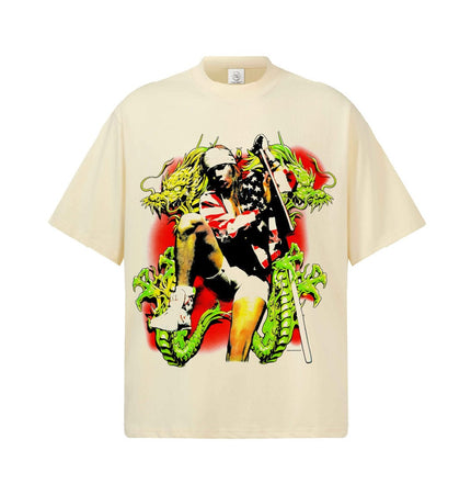 TALKLESSFASHION S / cream short sleeve 2026 Cross-border Playboi Carti Summer Cotton Short Sleeve T-Shirt Men's American Crew Neck Dropped Shoulder Couple Short Sleeves