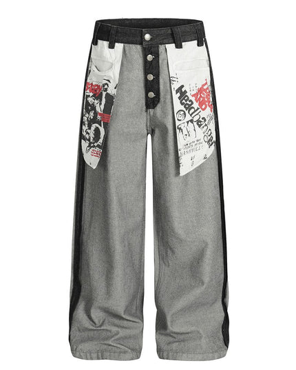 TALKLESSFASHION S / dark grey reversed, wearing large pocket printed jeans