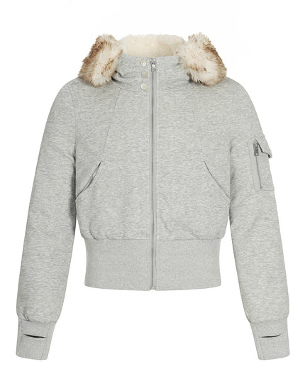 TALKLESSFASHION S / Flower ash Fleece Lined Padded Clothes Fur Collar Jacket