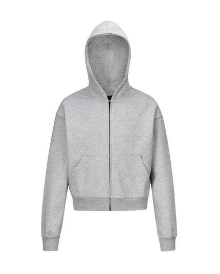 TALKLESSFASHION S / gray 0036 American retro trend men's and women's high street version design solid color men's zipper short and wide hooded sweatshirt