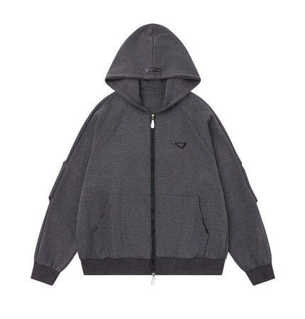 TALKLESSFASHION S / gray 25010 Retro High-End Neutral Trend Solid Color Deconstructed Jacket Design Men's Loose Cardigan Hooded Sweatshirt