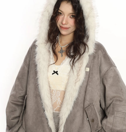 TALKLESSFASHION S / gray BIGGOLD suede reversible eco-friendly fur cotton jacket women's winter thickened warm flight jacket tide