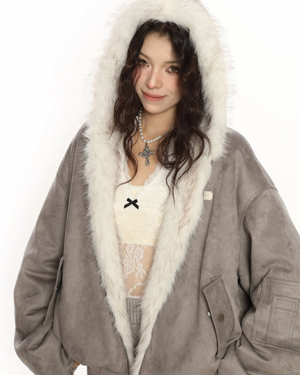 TALKLESSFASHION S / gray BIGGOLD suede reversible eco-friendly fur cotton jacket women's winter thickened warm flight jacket tide