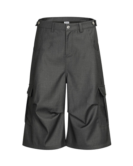 TALKLESSFASHION S / gray BLACKLISTS American cleanfit pleated wide-leg cropped trousers men's and women's high-quality handsome cargo shorts