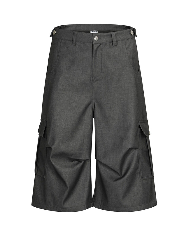 TALKLESSFASHION S / gray BLACKLISTS American cleanfit pleated wide-leg cropped trousers men's and women's high-quality handsome cargo shorts