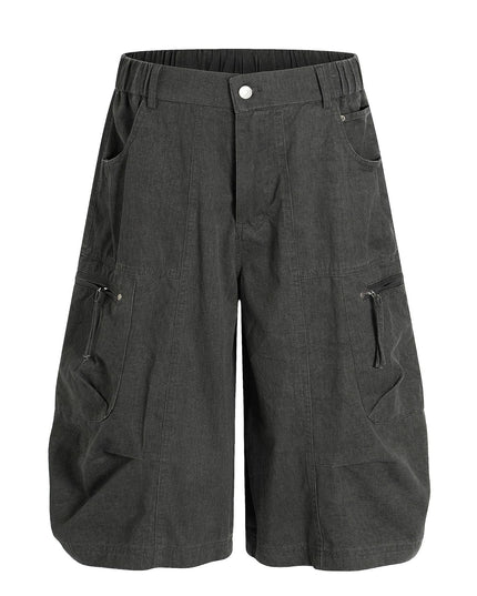 TALKLESSFASHION S / gray C896 American Vintage Summer High-End Multi-Pocket Outdoor Design Men's Loose Cropped Casual Cargo Shorts