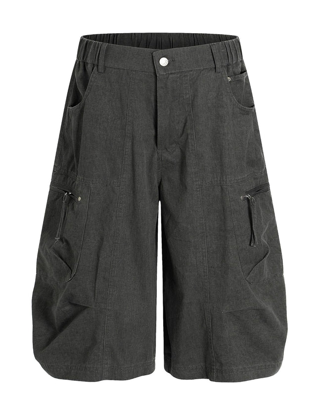 TALKLESSFASHION S / gray C896 American Vintage Summer High-End Multi-Pocket Outdoor Design Men's Loose Cropped Casual Cargo Shorts
