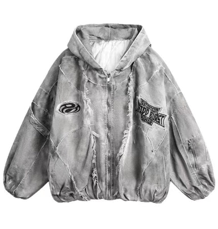 TALKLESSFASHION S / gray GUO WEAR wasteland style, national tide, mottled distressed overalls, men's and women's winter cotton clothes, casual and versatile