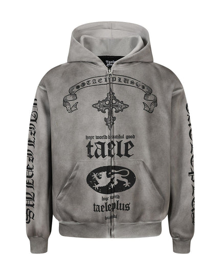 TALKLESSFASHION S / gray Jiayiku Men's 2026 New Wasteland Feng Shui Washed Stained Dyed Cardigan Sweatshirt Jacket Men's and Women's American Street Hoodie