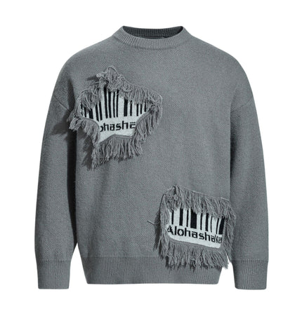 TALKLESSFASHION S / gray Pentagram Fringe Knit Sweater