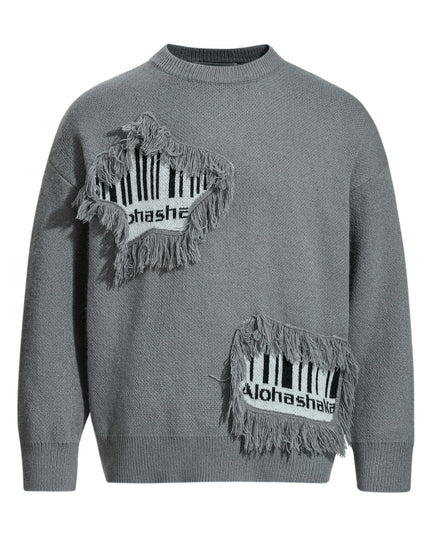 TALKLESSFASHION S / gray Pentagram Fringe Knit Sweater