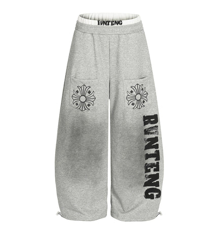 TALKLESSFASHION S / gray Retro Scimitar Cross Sweatpants