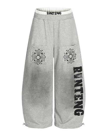 TALKLESSFASHION S / gray Retro Scimitar Cross Sweatpants