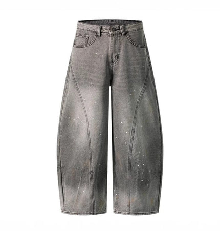 TALKLESSFASHION S / gray Retro washed distressed gray ink-splashed cutter jeans, men's and women's trendy brand American street design sense loose pants