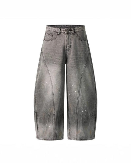 TALKLESSFASHION S / gray Retro washed distressed gray ink-splashed cutter jeans, men's and women's trendy brand American street design sense loose pants