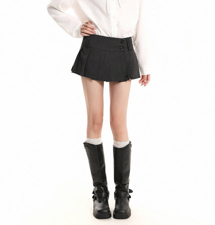 TALKLESSFASHION S / gray XPKAEAX American Vintage Solid Color Design Skirt Women's Spring New Preppy Versatile Slim Pleated Skirt