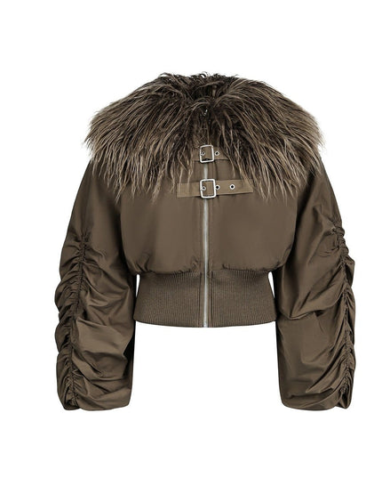 TALKLESSFASHION S / green Slimming Fur Collar Padded Jacket