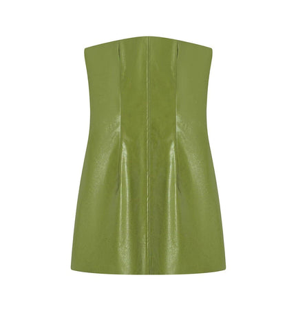 TALKLESSFASHION S / Green tube top skirt Vienna Love Letter American retro high-end atmosphere cool sassy PU leather jacket sexy slim bandeau skirt set