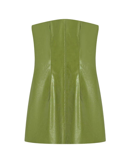 TALKLESSFASHION S / Green tube top skirt Vienna Love Letter American retro high-end atmosphere cool sassy PU leather jacket sexy slim bandeau skirt set
