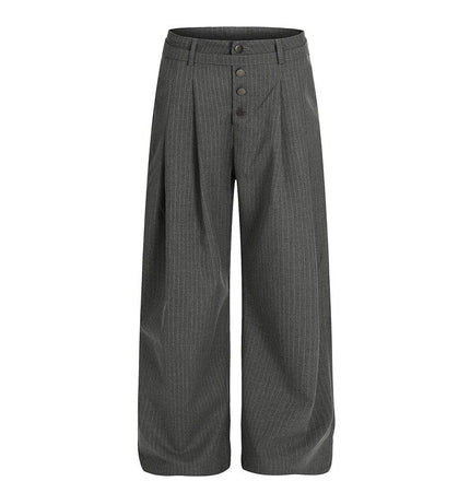 TALKLESSFASHION S / Grey C920 GXFortune American Casual Zen Pleated Straight Striped Trousers Kendo Streamer Draped Casual Pants