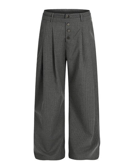 TALKLESSFASHION S / Grey C920 GXFortune American Casual Zen Pleated Straight Striped Trousers Kendo Streamer Draped Casual Pants