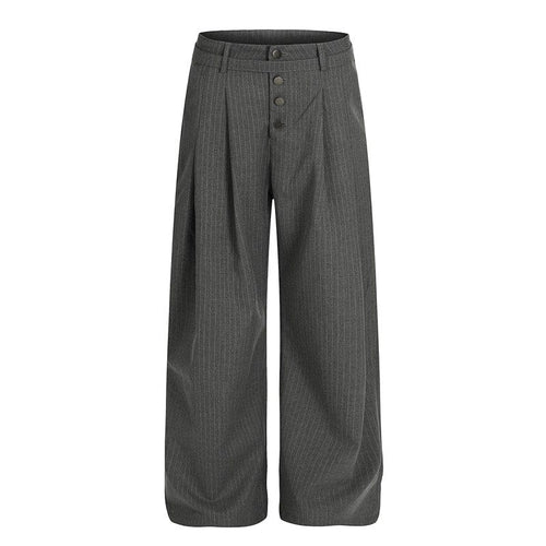 TALKLESSFASHION S / Grey C920 GXFortune American Casual Zen Pleated Straight Striped Trousers Kendo Streamer Draped Casual Pants