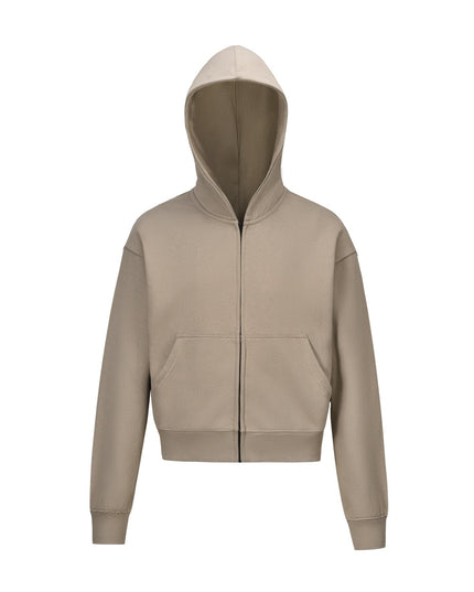 TALKLESSFASHION S / Khaki 0036 American retro trend men's and women's high street version design solid color men's zipper short and wide hooded sweatshirt