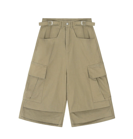 THETLSTUDIO S / Khaki BLACKLISTS AMERICAN VINTAGE PLEATED MULTI-POCKET CARGO SHORTS MEN'S AND WOMEN'S SUMMER LOOSE WIDE-LEG CROPPED PANTS