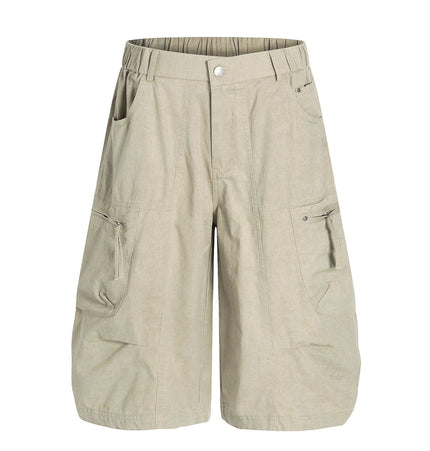 TALKLESSFASHION S / Khaki C896 American Vintage Summer High-End Multi-Pocket Outdoor Design Men's Loose Cropped Casual Cargo Shorts
