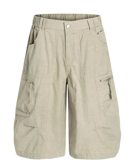 TALKLESSFASHION S / Khaki C896 American Vintage Summer High-End Multi-Pocket Outdoor Design Men's Loose Cropped Casual Cargo Shorts