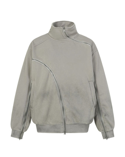 TALKLESSFASHION S / light grey Deconstructed Gradient Zipper Jacket