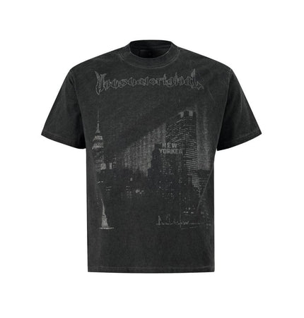 TALKLESSFASHION S / Old black Abstract print T-shirt short sleeve men's top cotton crew neck casual shirt loose summer ins hip hop street trend