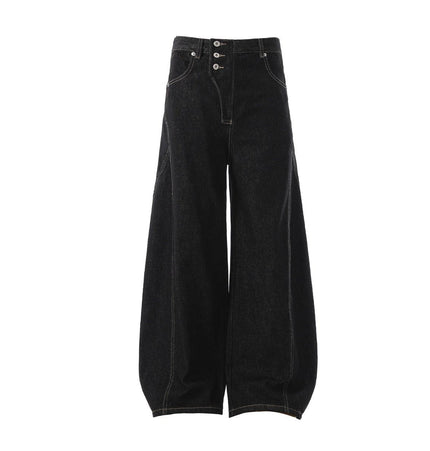 TALKLESSFASHION S / Original Cow Black Retro Scimitar Wide-Leg Denim