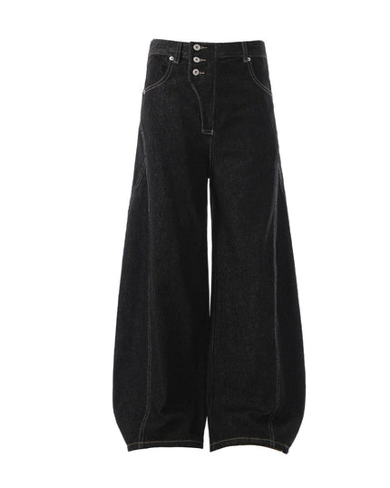TALKLESSFASHION S / Original Cow Black Retro Scimitar Wide-Leg Denim