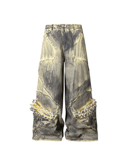 TALKLESSFASHION S / Pants gold Retro Street Distressed Washed Jeans