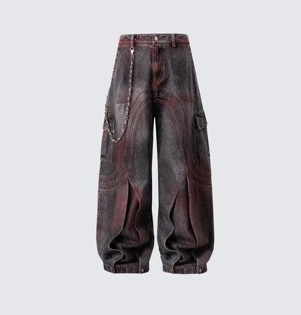 TALKLESSFASHION S / Photo Color Cross-border European and American high street vibe pants, jeans, American straight stitching, splashed ink, slightly flared trousers, men's one-piece delivery