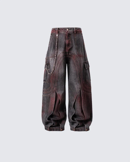 TALKLESSFASHION S / Photo Color Cross-border European and American high street vibe pants, jeans, American straight stitching, splashed ink, slightly flared trousers, men's one-piece delivery