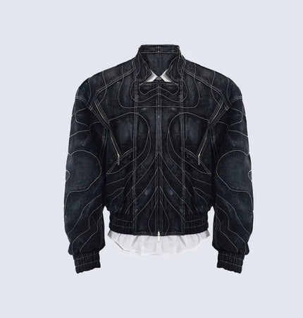 TALKLESSFASHION S / Photo Color Deconstructed Splicing Denim Short Jacket